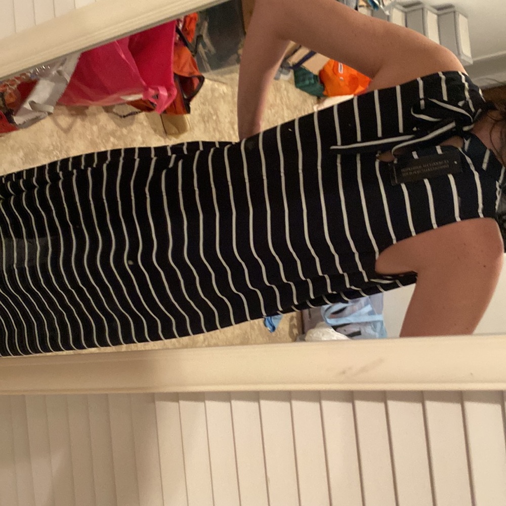 BNWT Banana republic high low tie neck trapeze striped maxi dress. Blue & white - Picture 5 of 5